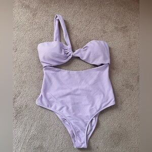 aerie Light Purple Textured High-Waist One-Piece Swimsuit